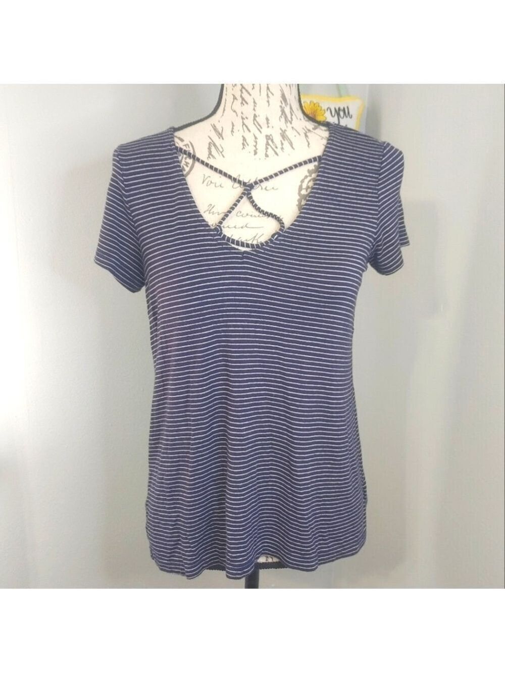 American Eagle Outfitters Soft & Sexy Navy Striped Short Sleeve Top Sz S